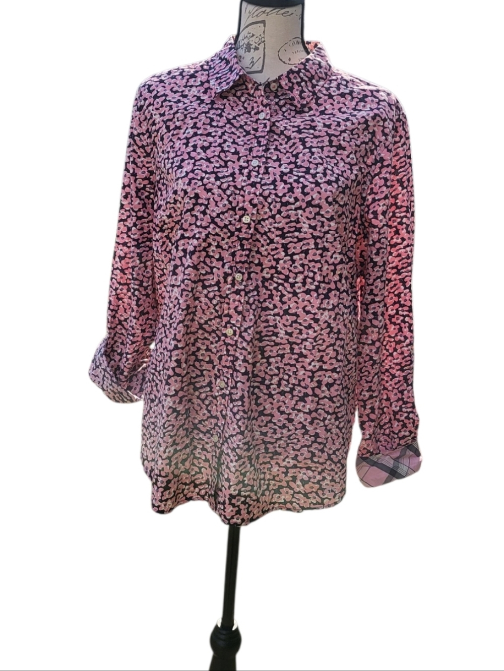 Pink Printed Button-Up Blouse - Women's Top